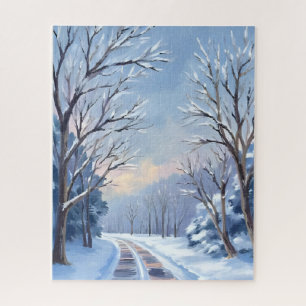 Verse Sneeuwval Waterverf Natuur Winterweg Legpuzzel