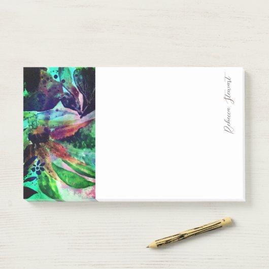 Verse tropische bloemen en bladeren schilderij Scr Post-it® Notes (Op bureau)