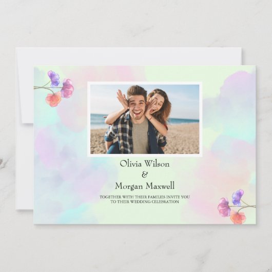 Verse trouwkaarten met roze en blauwe tinten kaart (Voorkant)