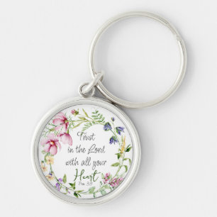 Verse Trust in The Lord met botanisch thema Sleutelhanger