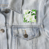 Verse Tuin Bladeren op Wit Vierkante Button 5,1 Cm (In situ)