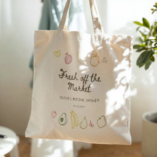 Verse van de markt handgetekende bruidsdouche tote bag