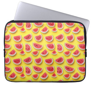 Verse Watermeloen Slices Patroon op Geel Laptop Sleeve