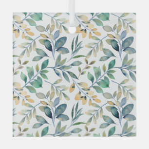 Verse Waterverf Groen en Geel Blad Patroon Glas Ornament