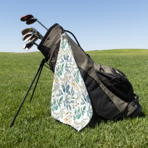 Verse Waterverf Groen en Geel Blad Patroon Golfhanddoek