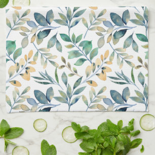 Verse Waterverf Groen en Geel Blad Patroon Theedoek