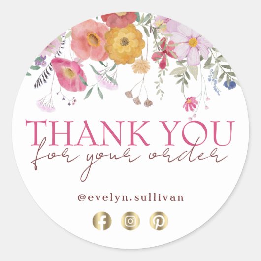 Verse wilde bloemen dank u sticker (Voorkant)