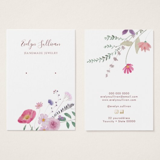 Verse wilde bloemen oorbel display kaart (Voorkant /achterkant)