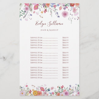 Verse wilde bloemen prijslijst flyer