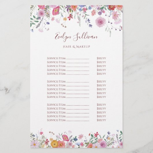 Verse wilde bloemen prijslijst flyer (Voorkant)