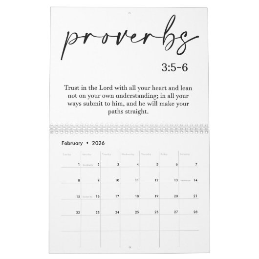 Verset Bible Deux Page Moyen Calendrier Blanc (Feb 2026)