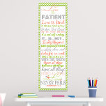 Verset biblique "L'amour est" 1Corinthians Poster<br><div class="desc">Un design typographique accrocheur avec l'encouragement du passage de la Bible 1Corinthiens 13:4-8 nous rappelant ce que Dieu dit dans Sa parole,  l'amour est vraiment.</div>