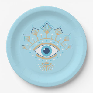 Versierd Grieks Evil Eye Turks Beschermingssymbool Papieren Bordje