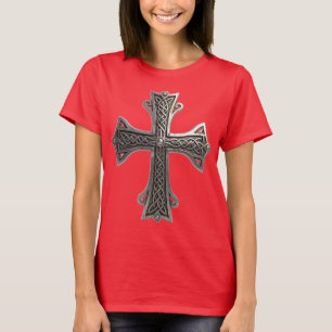 Versierd Keltisch Zilveren Kruis met Ingewikkelde T-shirt