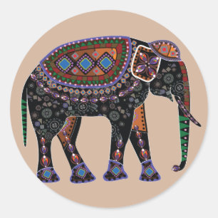 Versierd Olifant Ronde Sticker