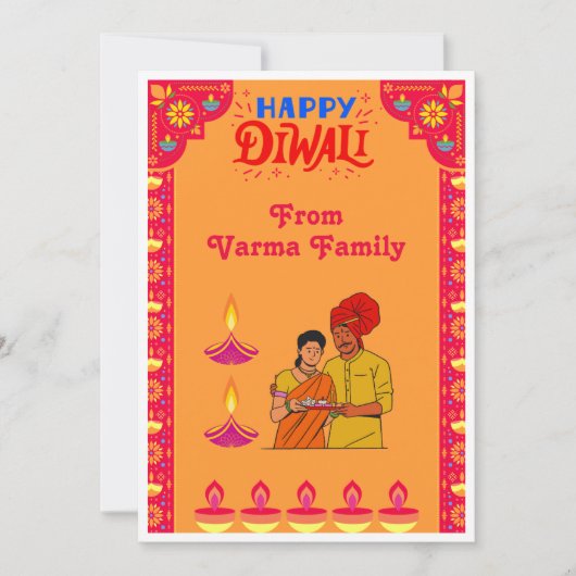 Versierd Sinaasappel Happy Diwali Feestdagenkaart (Voorkant)