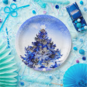  versierde blauwe kerstboom papieren bordje (Feest)