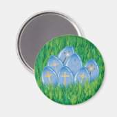 Versierde blauwe paaseieren op gras magneet (Voorkant / Achterkant)