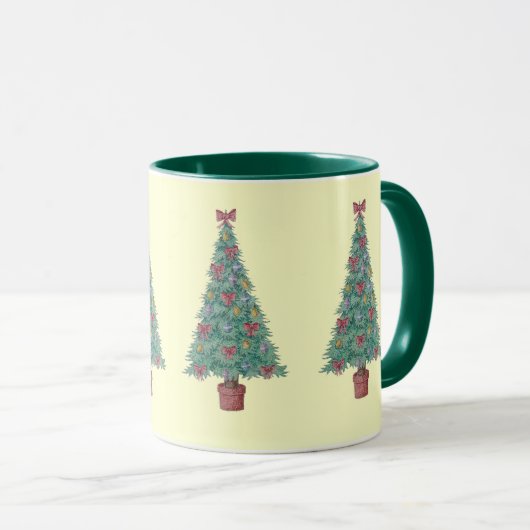 versierde boom met rode bogen voor kerstmis mok (Voorkant rechts)