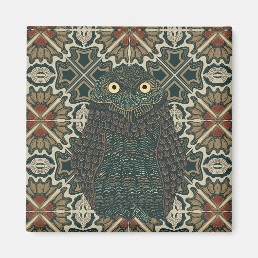 Versierde Burrowing Owl Gouden Bruine Aarde Tonen Magneet (Voorkant)