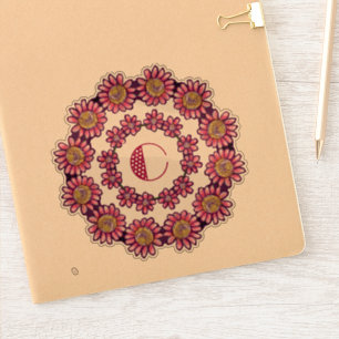 Versierde C-monogram met Mooie Boho Bloemen Sticker