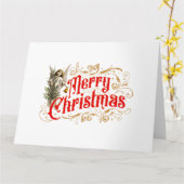 Versierde engel-Vrolijk kerstfeest-Retro Kaart (Gele Bloem)