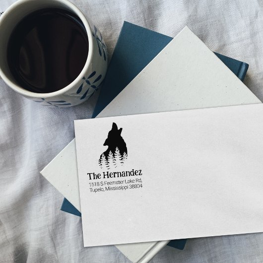 Versierde Forest Wolf familie retour adres Rubberstempel