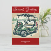 Versierde golfkar · Helderrode foto Feestdagenkaart (Staand voorkant)