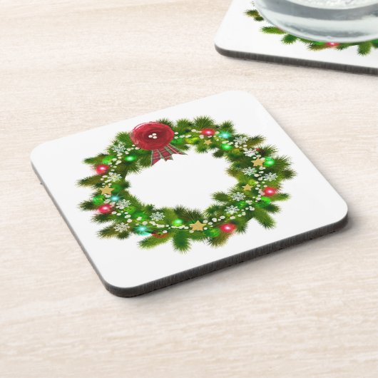 Versierde Kerst Festieve Krans Bier Onderzetter (Linkerzijde)
