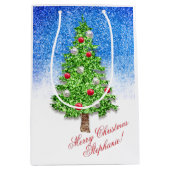 Versierde kerstboom in sneeuw aangepaste tekst medium cadeauzakje (Voorkant)