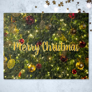  versierde kerstboom Optionele tekst Legpuzzel