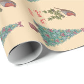 versierde kerstboomboom robin iy seizoenskunst cadeaupapier (Rol Hoek)