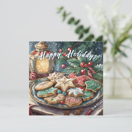 Versierde kerstkoekjes vakantiediner kaart (Staand voorkant)