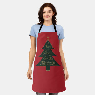 Versierde moderne boerderij verse kerst dennenbome schort