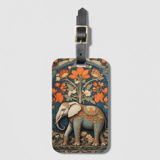 Versierde olifant William Morris geïnspireerd Flor Bagagelabel (Voorkant (verticaal))