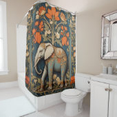 Versierde olifant William Morris geïnspireerd Flor Douchegordijn (In situ)