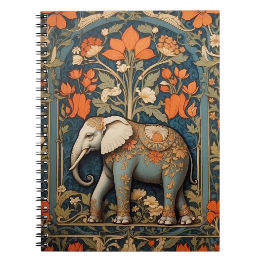 Versierde olifant William Morris geïnspireerd Flor Notitieboek (Voorkant)