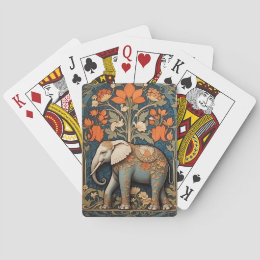 Versierde olifant William Morris geïnspireerd Flor Pokerkaarten (Achterkant)