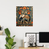 Versierde olifant William Morris geïnspireerd Flor Poster (Thuiskantoor)