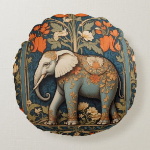 Versierde olifant William Morris geïnspireerd Flor Rond Kussen