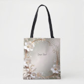 Versierde witte bloem frame tote tas (Voorkant)