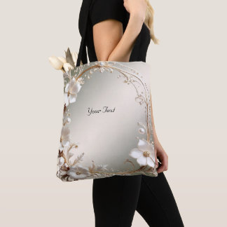 Versierde witte bloem frame tote tas