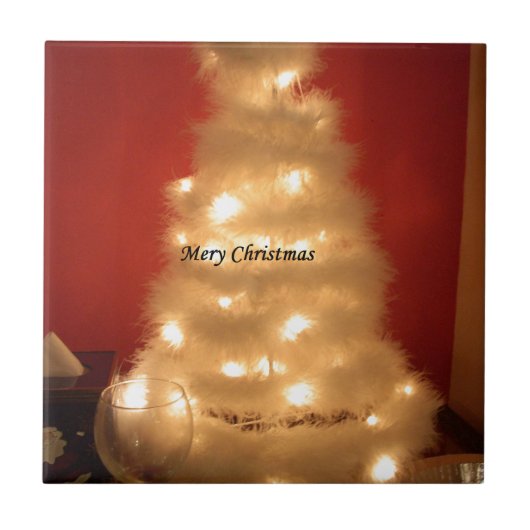 Versierde witte kerstboom Collectie Tegeltje (Voorkant)