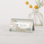 Versieren Gold Blue Stones Place Card (Achterkant)