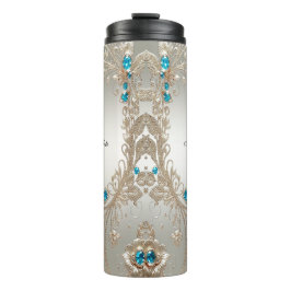 Versieren Gold Blue Stones Thermal Tumbler Thermosbeker