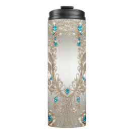 Versieren Gold Blue Stones Thermal Tumbler Thermosbeker