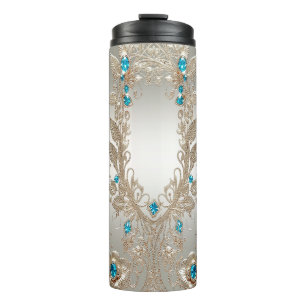 Versieren Gold Blue Stones Thermal Tumbler Thermosbeker