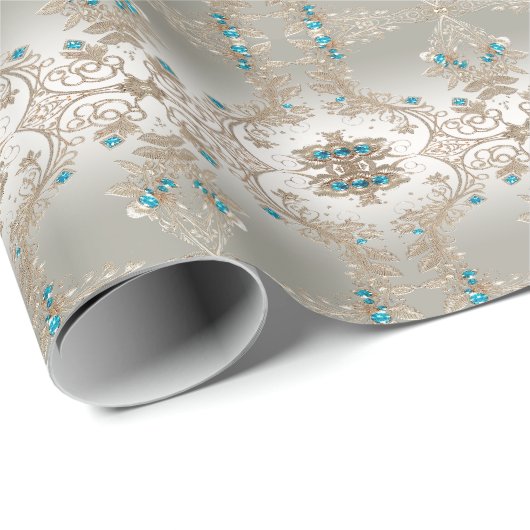 Versieren Gold Blue Stones Wrapping Paper Cadeaupapier (Rol Hoek)