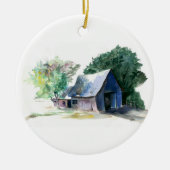 Versiering - Barn en kerstster Keramisch Ornament (Voorkant)