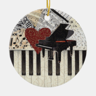 Versiering - Grand Piano met hart, muziek, muziek Keramisch Ornament